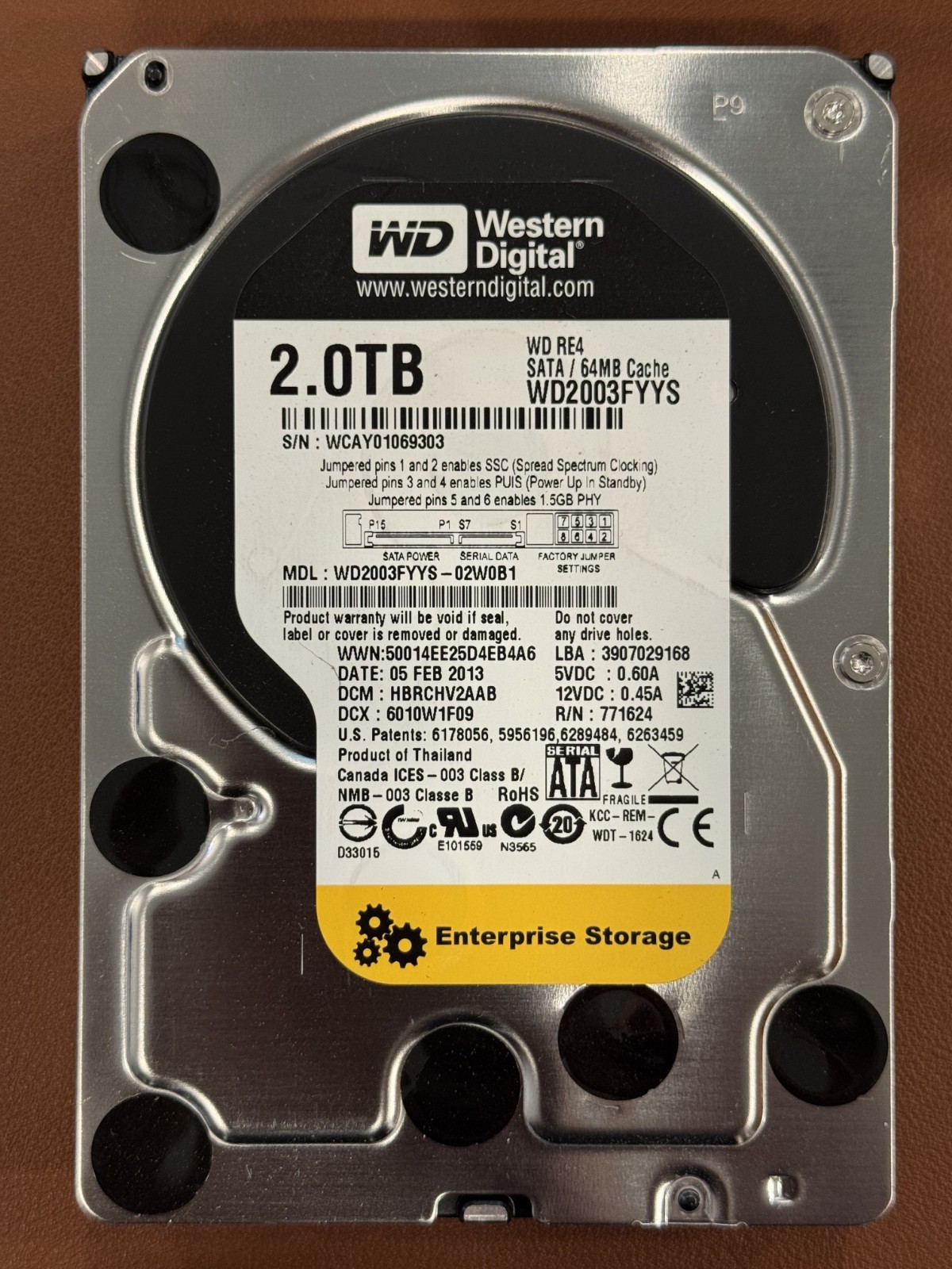 Western Digital WD2003FYYS-02W0B1 2TB HDD (POC-78, POH-63,628)