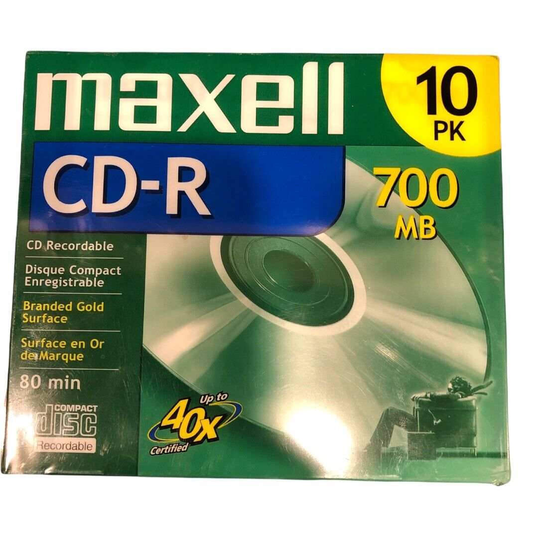 New MAXELL CD-Recordable 700MB/80 Min/1X to 16X/10 PK - FACTORY SEALED