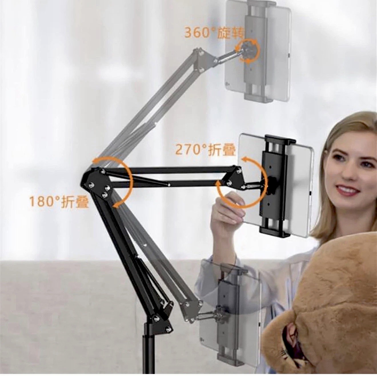 Tablet Floor Stand, Height Adjustable Telescopic Cell Phone Holder,Lazy Mount  