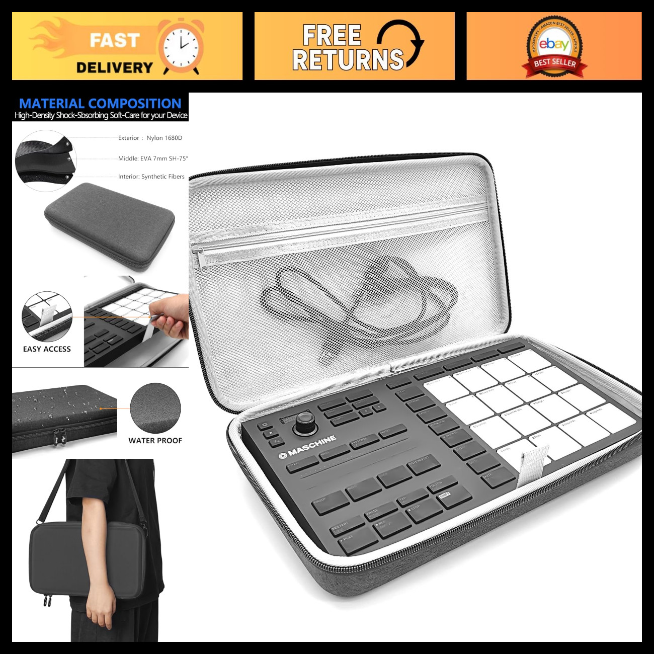 Hard Case for NI Maschine Mikro MK3 & Akai MPK Mini MK3 - Durable Protection, Tr