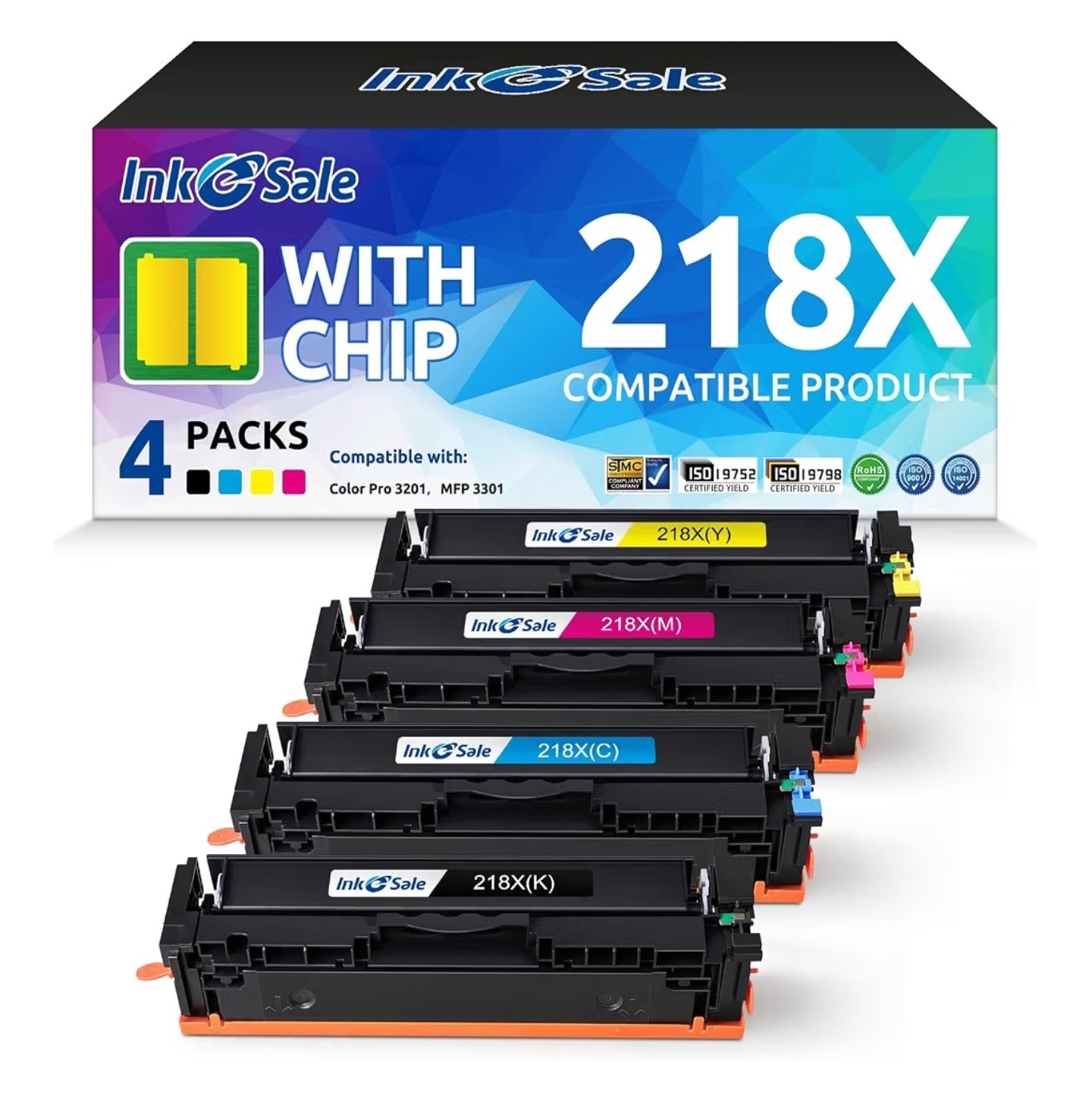 218X Toner Cartridge w/chip 4-Pack Color Set Compatible for HP 218X 218A