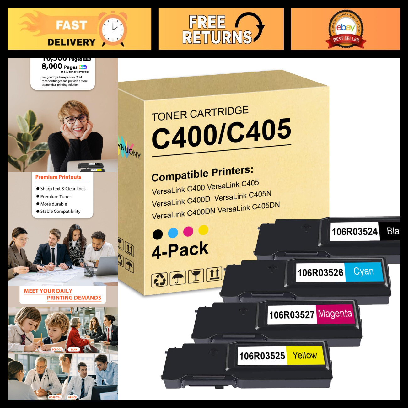 Toner Cartridge 4 Pack - Black, Cyan, Magenta, Yellow for High-Quality Prints