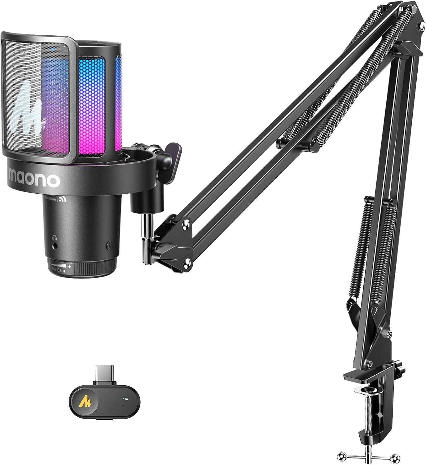 MAONO DGM20Ws Wireless Gaming Microphone w/ Boom Arm for PC Phone PS4 PS5 USB-C