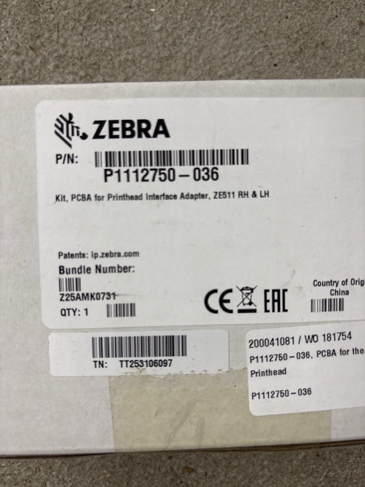 ZEBRA P1112750-036 KIT, PCBA For Printhead Interface Adapter, ZE511 RH & LH