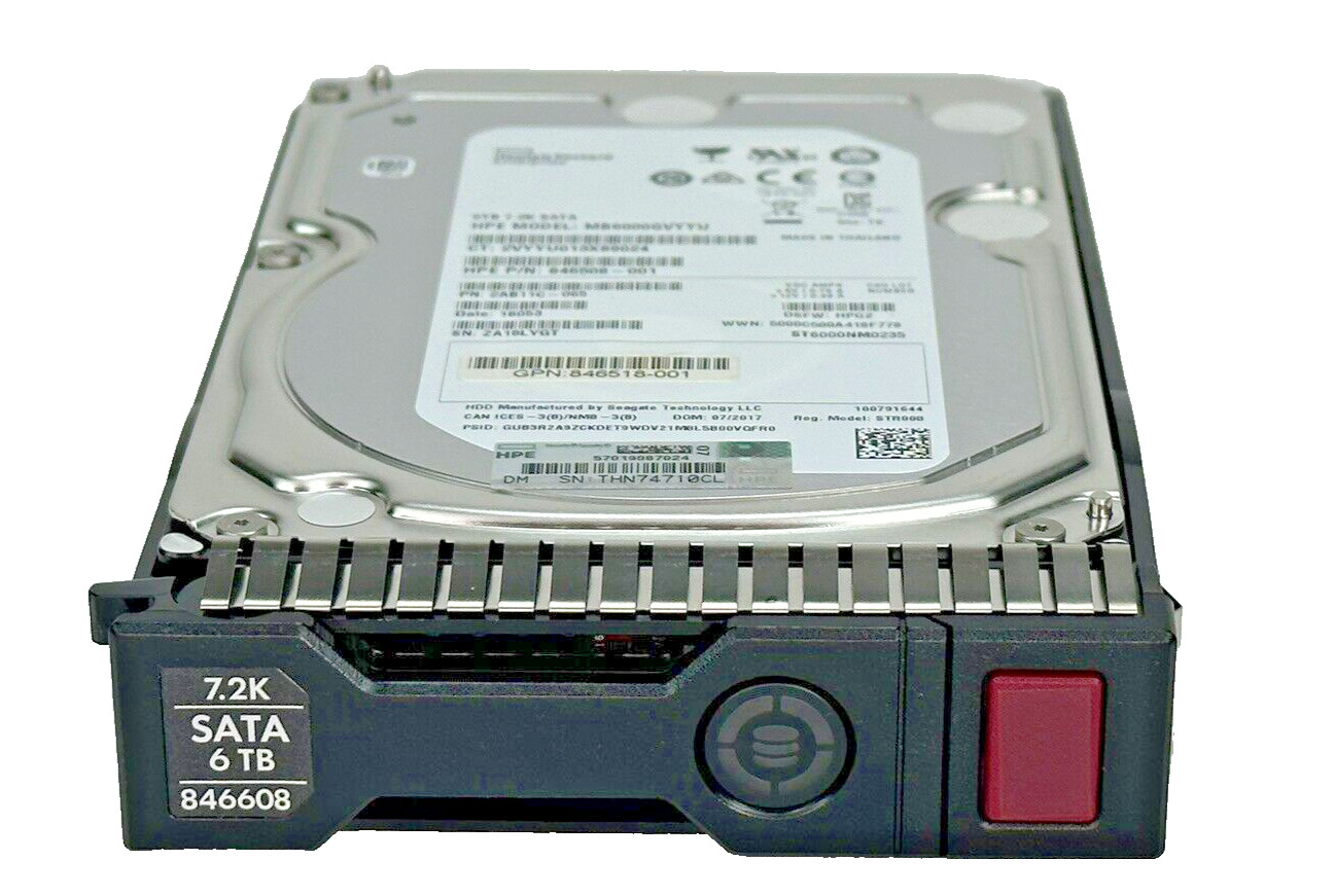 HPE 6TB SATA LFF HDD 7.2K 6G SC 3.5 Hard Drive 846608-001 Gen8, Gen9, Gen10 MDL