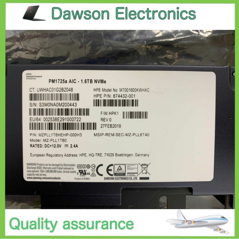 PM1725A Samsung 1.6TB SSD AIC NVMe MT001600KWHAC MZPLL1T6HEHP-000H3 MZ-PLL1T60