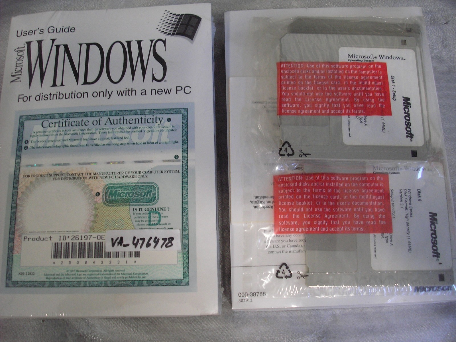 Microsoft Windows 3.1 with Attached COA and 6 3.5-inch Floppies =FACTORY SEALED=