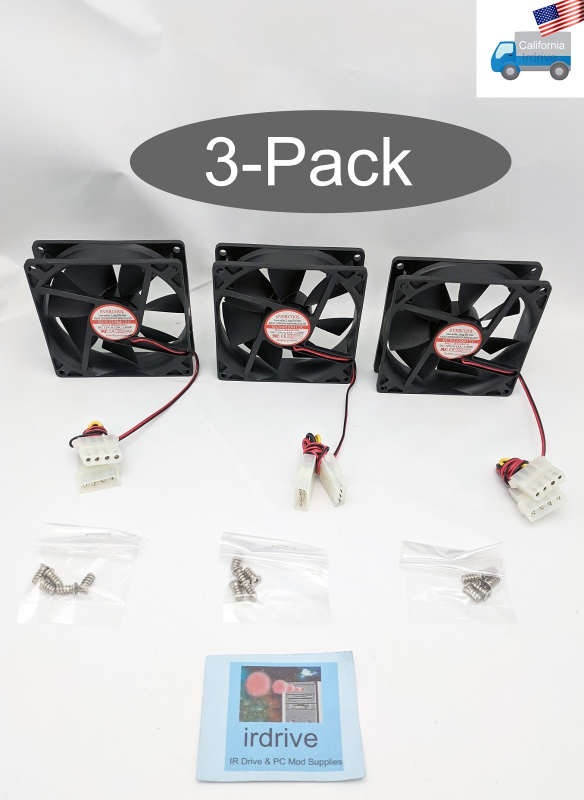 3-Pack: NEW Ball Bearing 92mm/90mm x 25mm Molex 4pin PC Case/System Cooling Fan