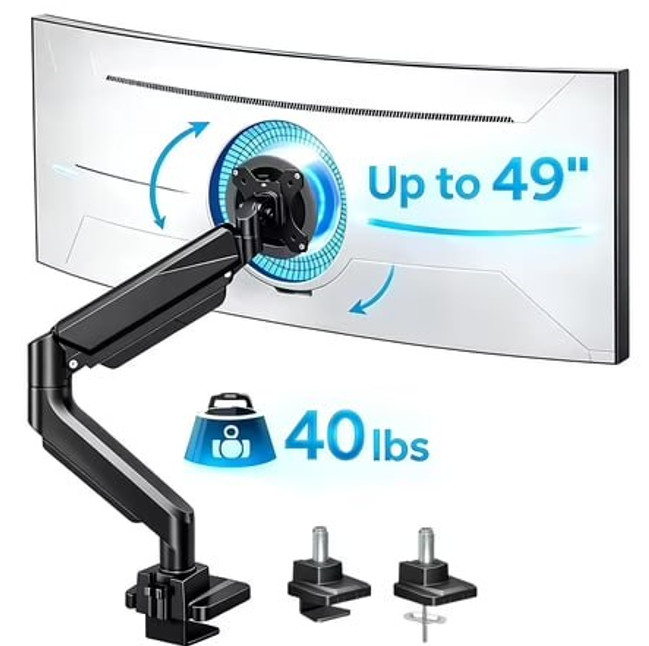 ARES WING Heavy Duty Gas Spring Monitor Arm Desk Mount 13-49" Screen VESA 40lbs