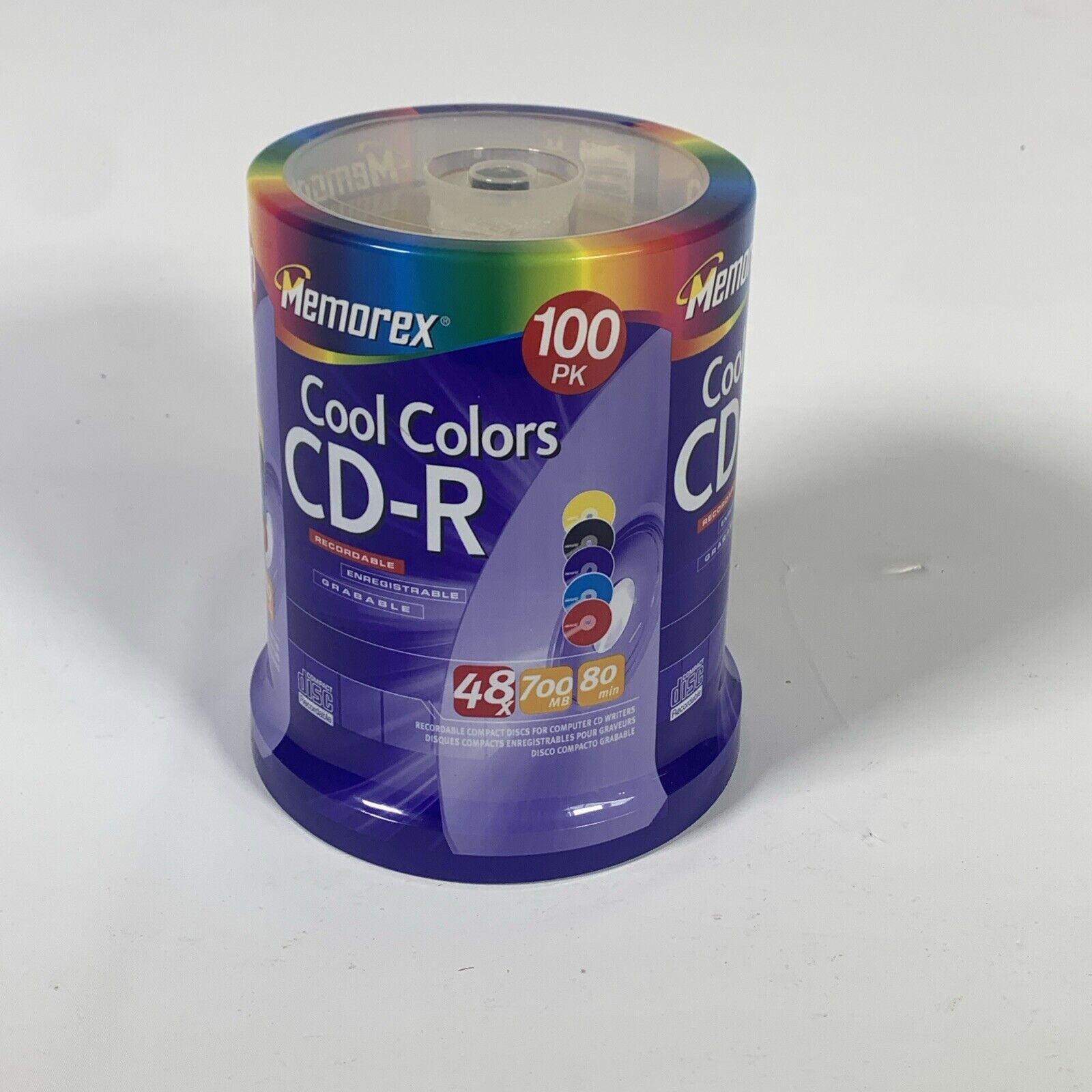 NEW Memorex Cool Colors CD-R 100 Pack 48x 700 MB 80 Minute Recordable Blank CD