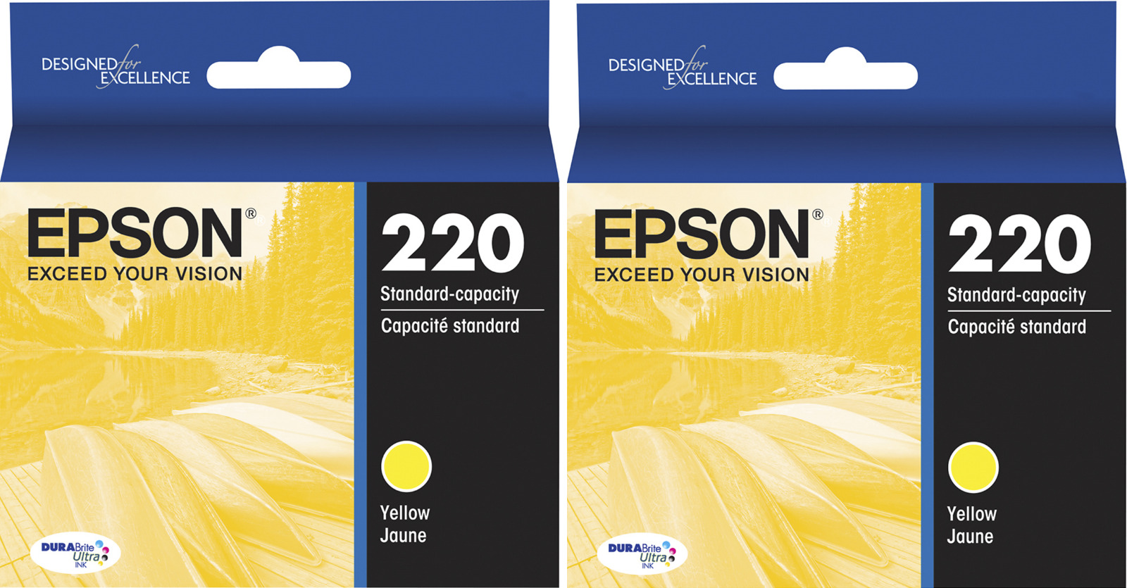 New Genuine Epson 220 Y 2PK Ink Cartridges Bags WF Series WF-2650 WF-2660