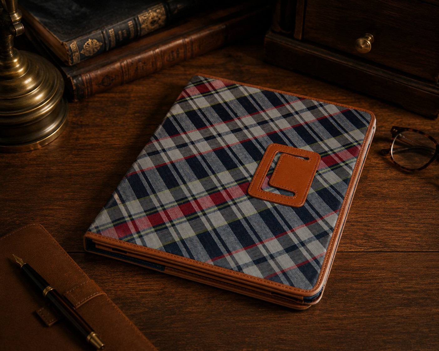 $145 Polo Ralph Lauren Madras Plaid Leather Folio Tablet Case Portfolio Stand