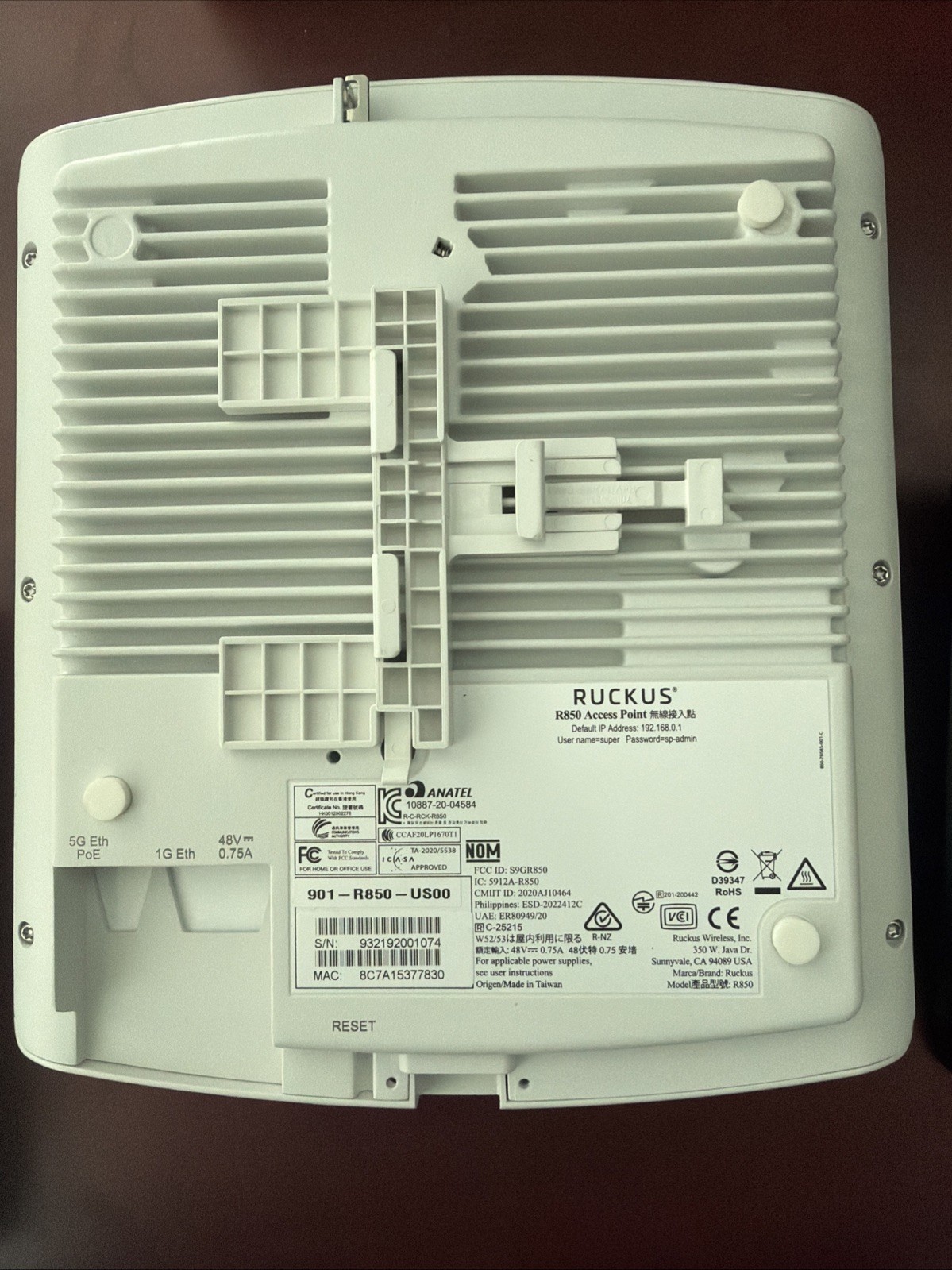 Ruckus R850 901-R850-US00 Wireless Access Point - Unleashed Firmware