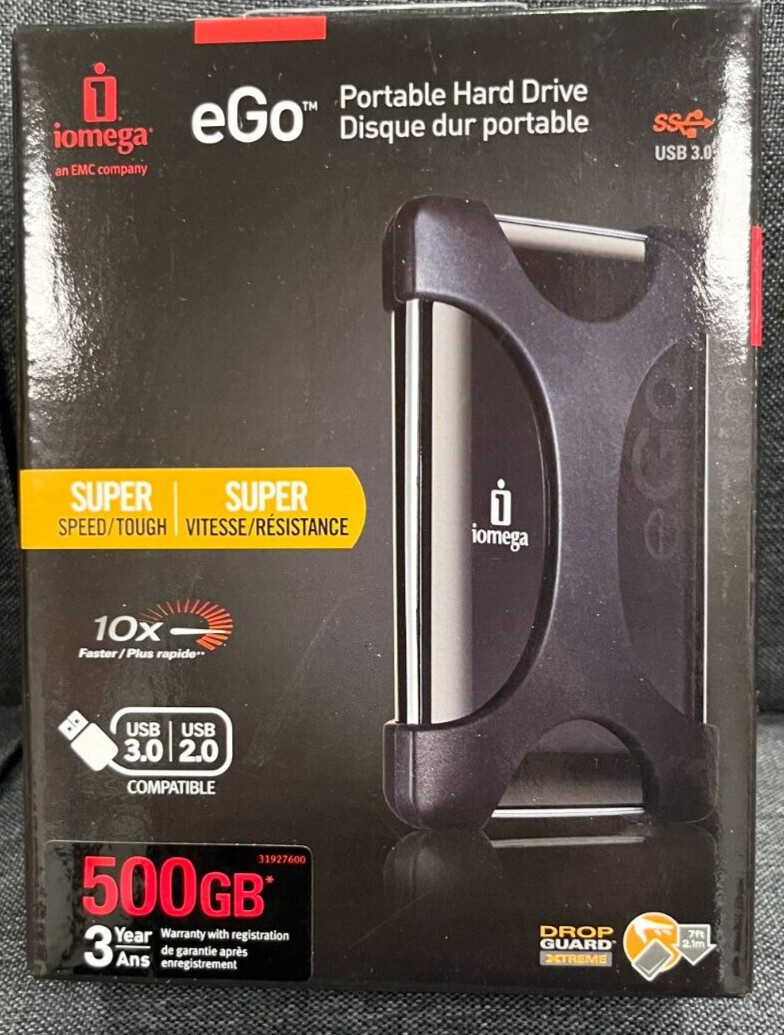 Iomega eGo Portable Tough Hard Drive 500GB #35314 Black-Belt Brand-New