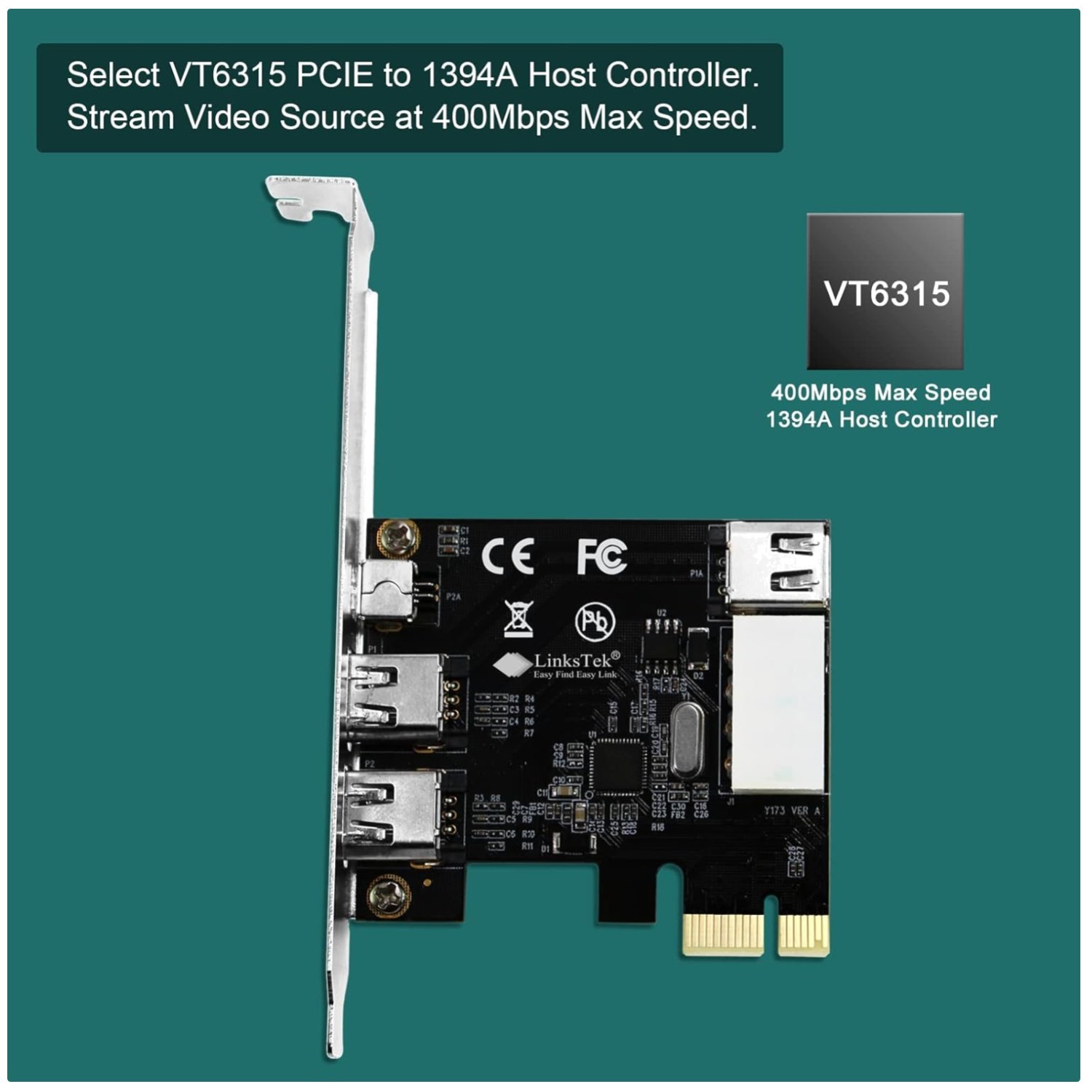 PCIE-1394A 4Port 1394A Card with 3X 6Pin and 1X 4Pin Ports