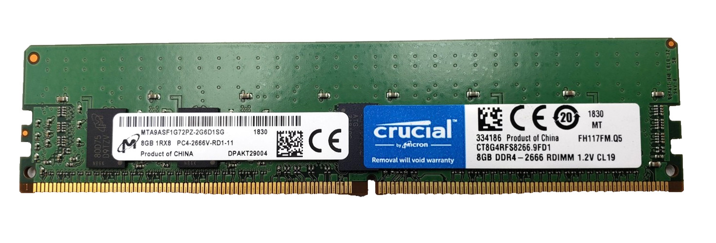 Crucial RAM 8GB DDR4 2666 RDIMM P/N: MTA9ASF1G72PZ-2G6D1SG (CT8G4DFRA266) Tested