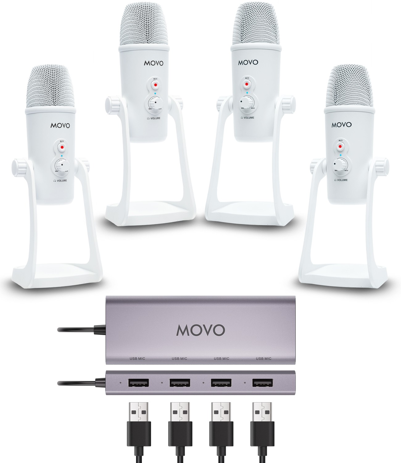 Movo White USB Podcast Equipment Bundle for 4