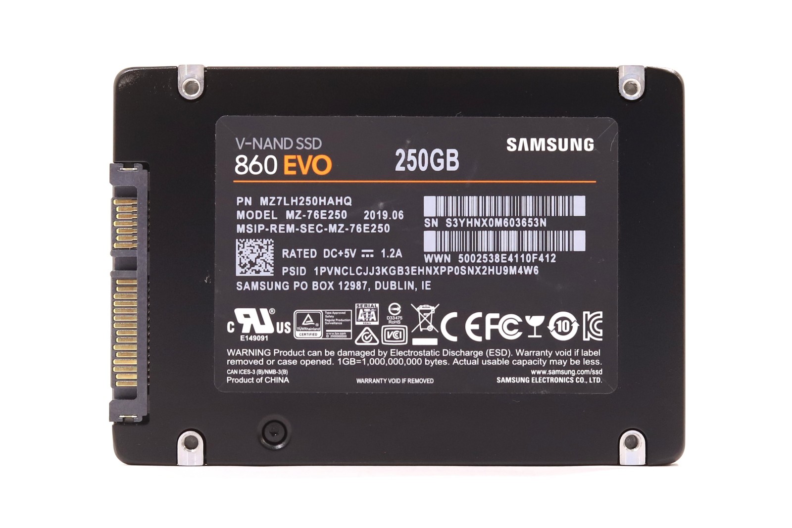 Samsung MZ-76E250 860 EVO 250GB 2.5" 6Gb/s TLC SATA III SSD P/N: MZ7LH250HAHQ
