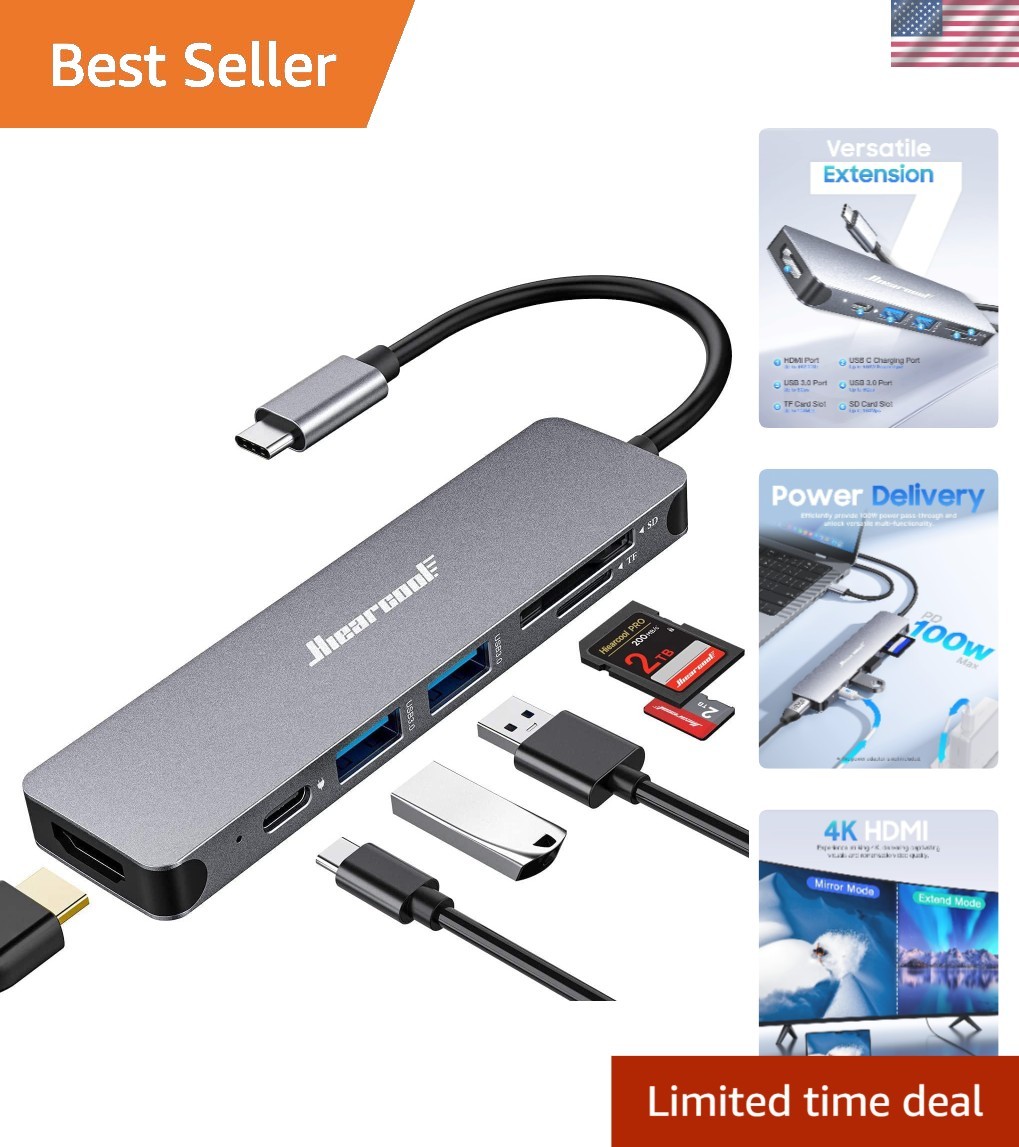 Versatile 7-in-1 USB C Hub with 4K HDMI and 100W Power Delivery – Space Gray