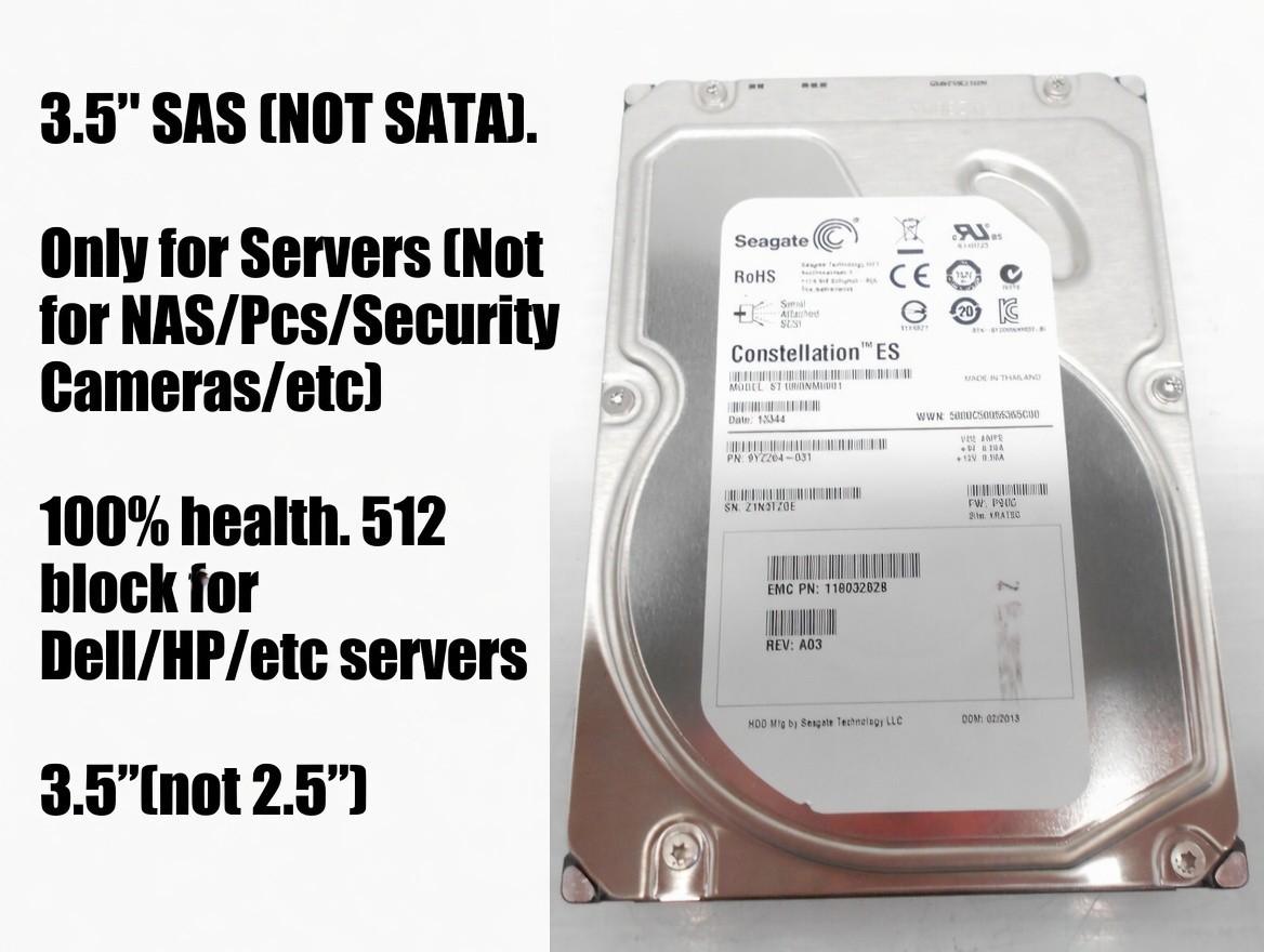Seagate 1TB 6G SAS 3.5" Server Hard Drive ST1000NM0001 Dell HP Supermicro 512B