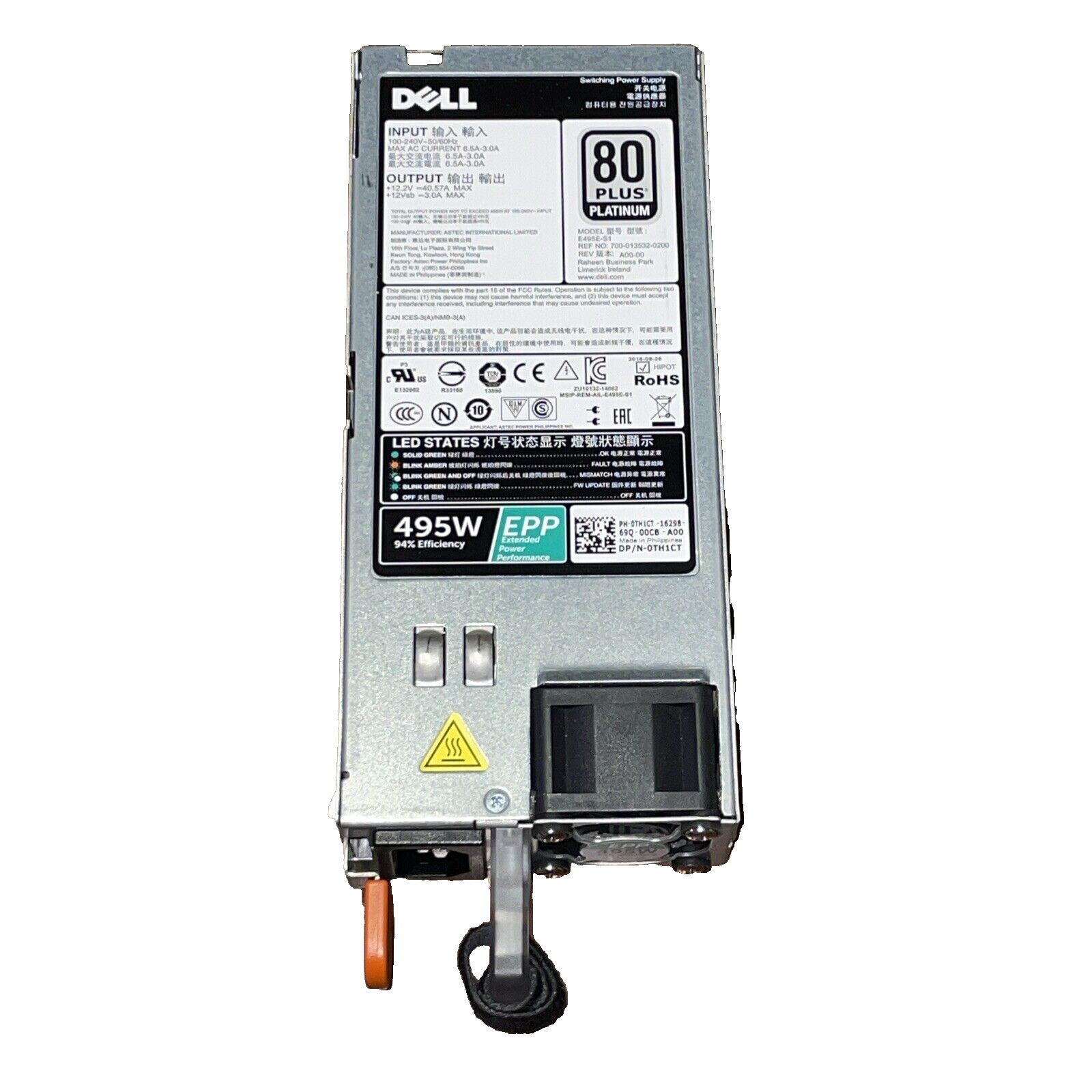 DELL 0TH1CT - E495E-S1 495W Power Supply for PowerEdge R740 R730 R630 R530 R730