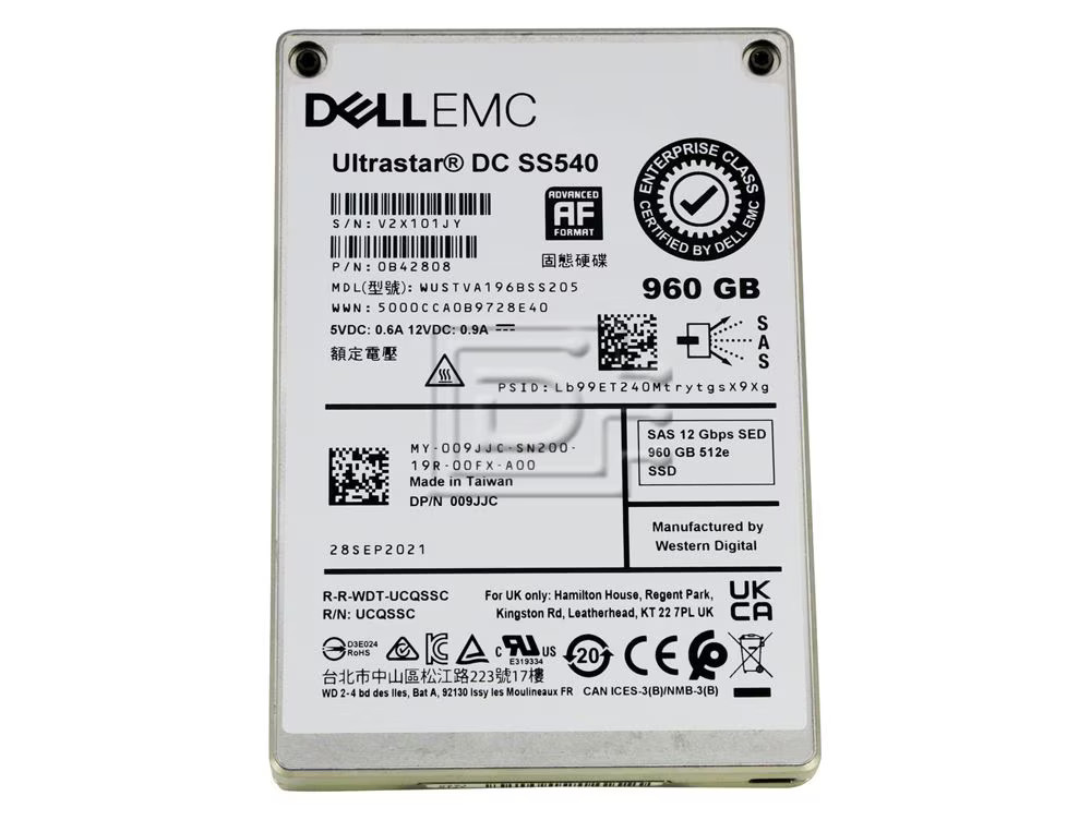 Dell 09JJC 960GB SED TCG FIPS SAS 12Gbps RI SSD WUSTVA196BSS205