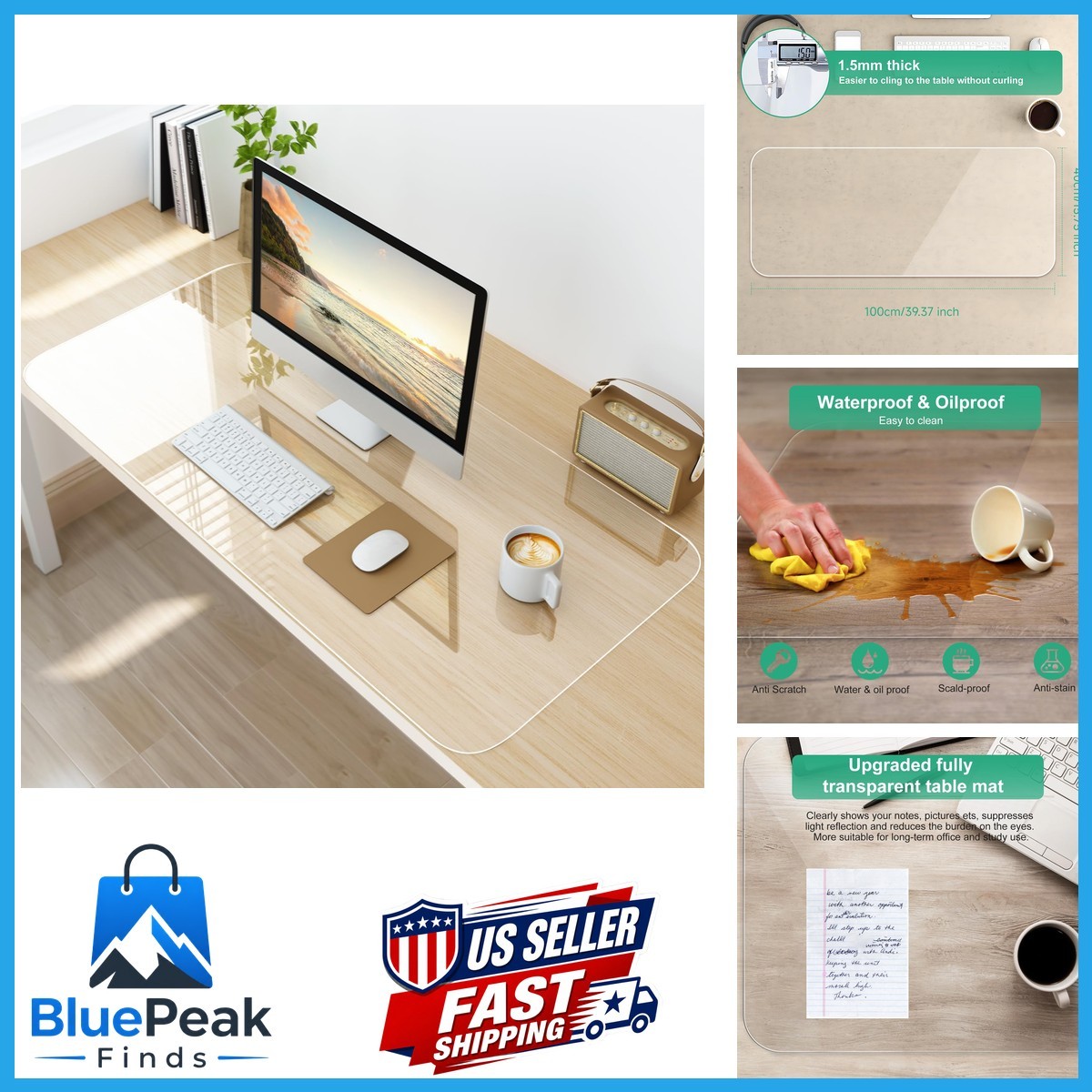 NATRKE Clear Desk Mat 100x40cm (39.4"x15.7") PVC Non-Slip Table Protector