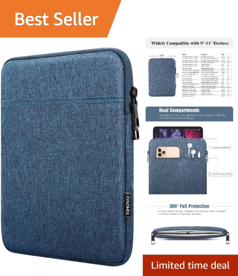 Stylish Blue Water-Resistant Tablet Sleeve for 9-11 Inch Devices - Heavy Duty