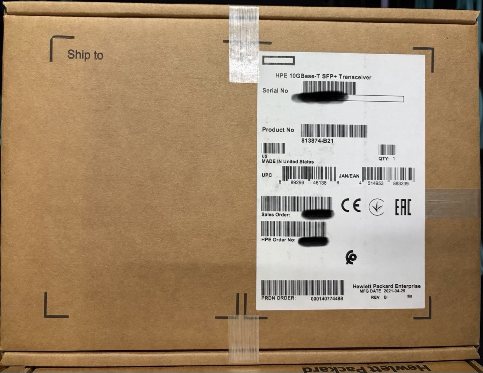 813874-B21  NEW SEALED HPE 10GBase-T SFP+ Transceiver