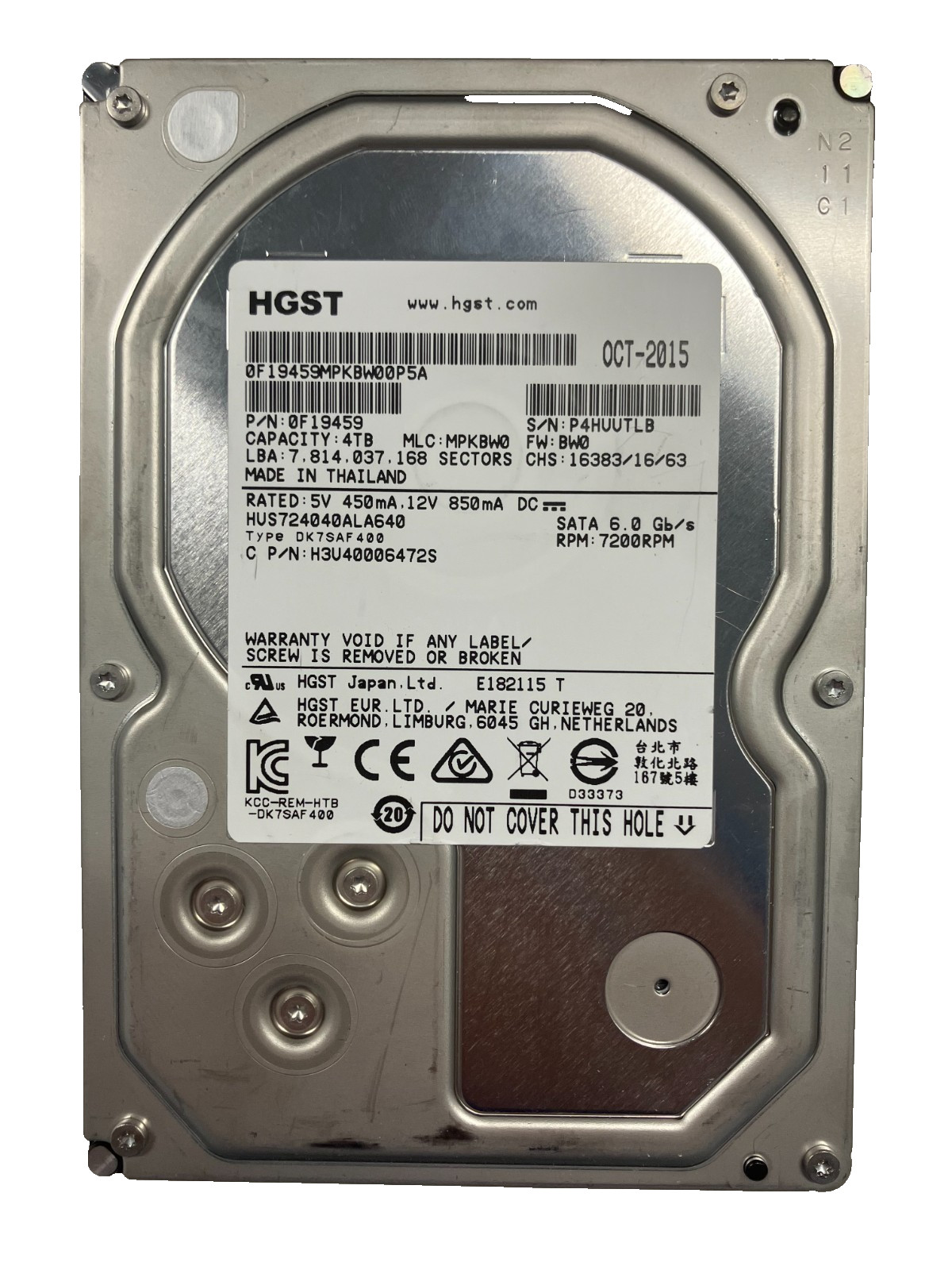HGST HUS724040ALA640 HDD 4TB SATA 6Gb/s 7.5K 3.5" 0F19459 512 b/s