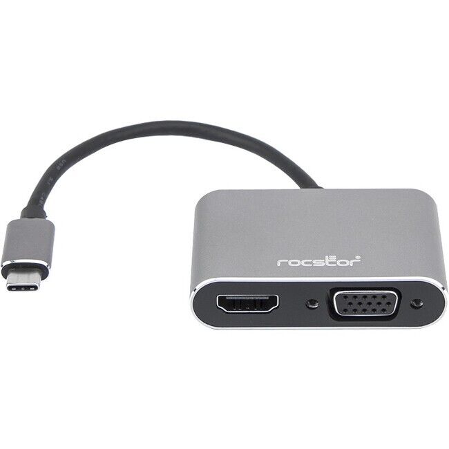 Rocstor Premium USB-C to HDMI & VGA Dual Port Adapter - HDMI 4K @30Hz