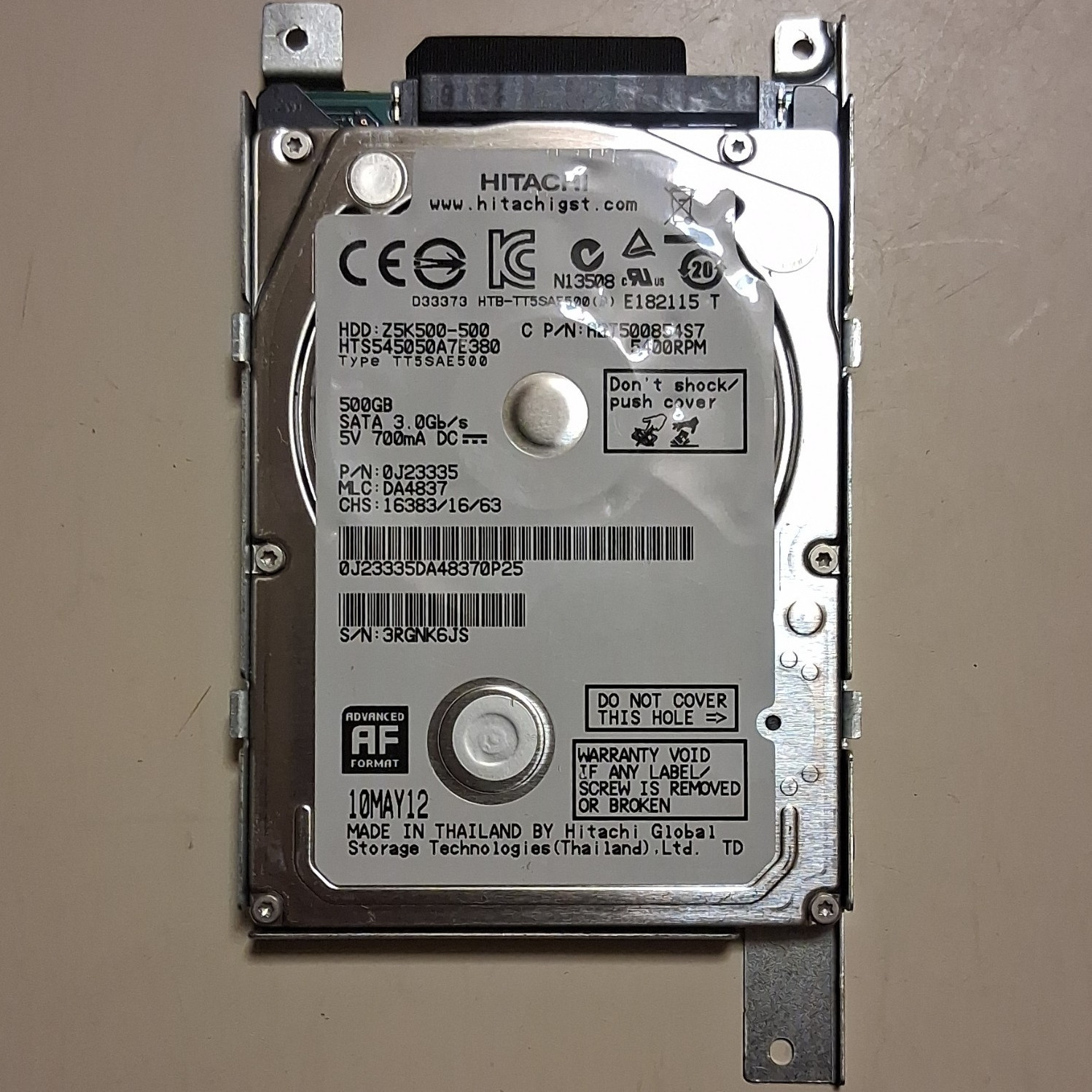 Hitachi Travelstar 500GB 2.5" SATA II 5400RPM HDD HTS545050A7E380