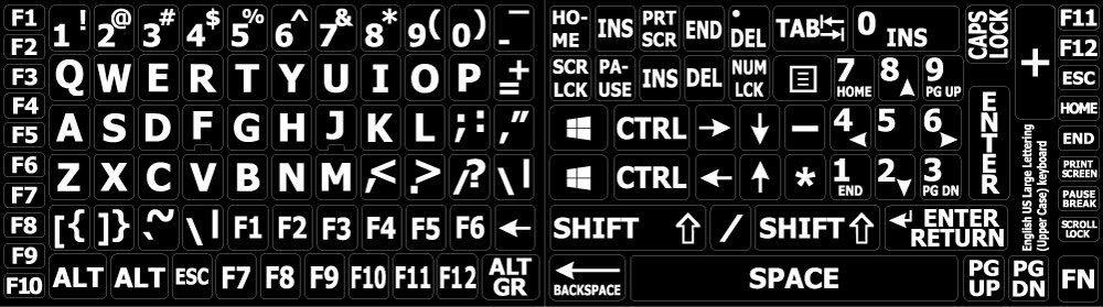 English US Large Letters Keyboard Stickers Matte Non Transparent Black Backgr...