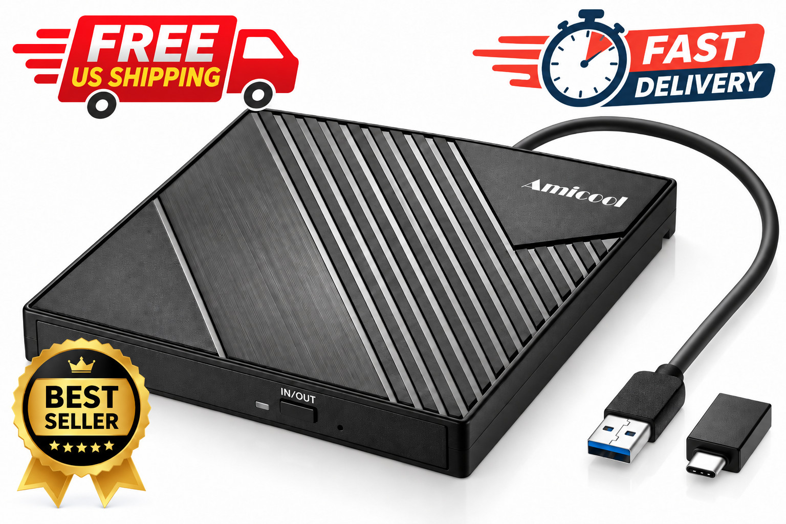 External DVD Drive Burner, USB 3.0 and Type-C Optical Slim  CD