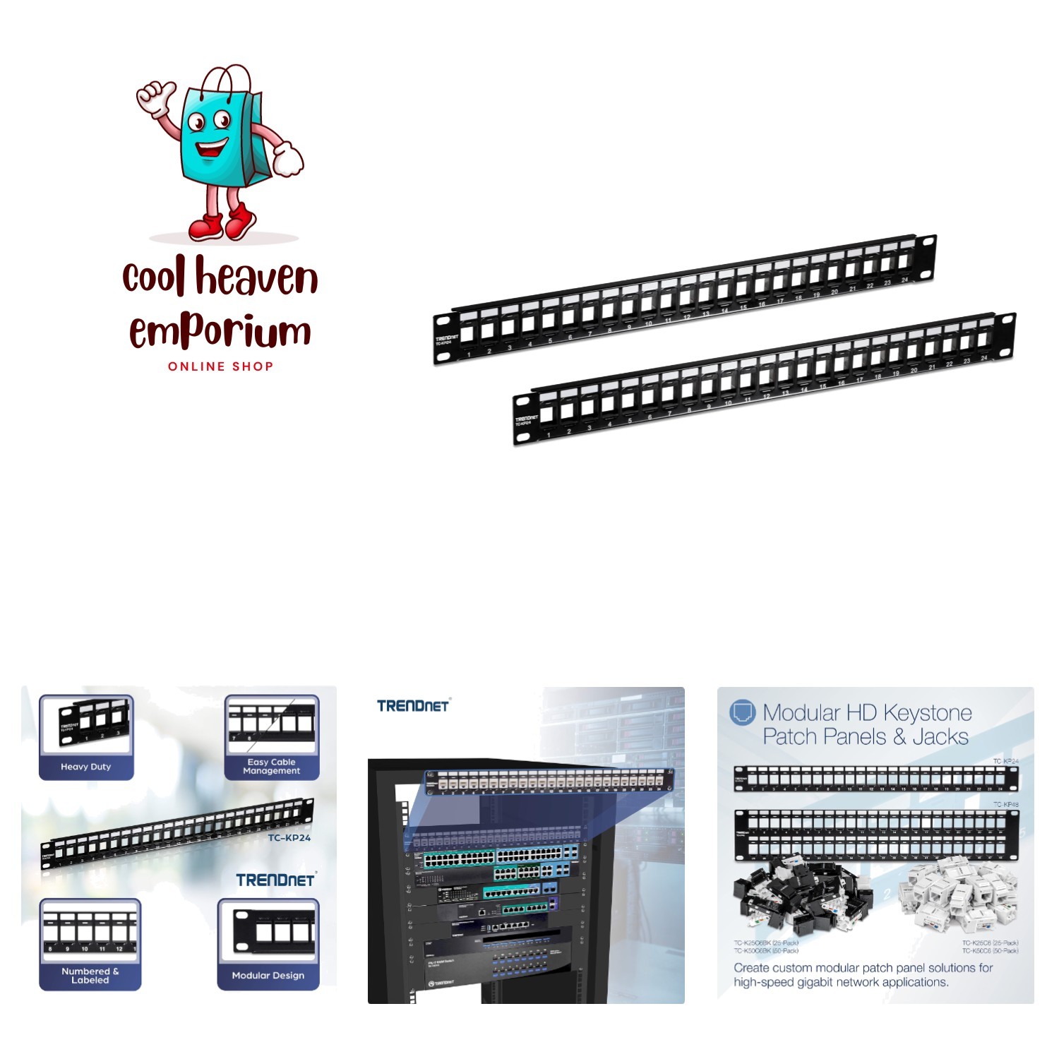Sturdy 1U Black Patch Panels - 24-Port Ethernet Solution for Efficient Cabling