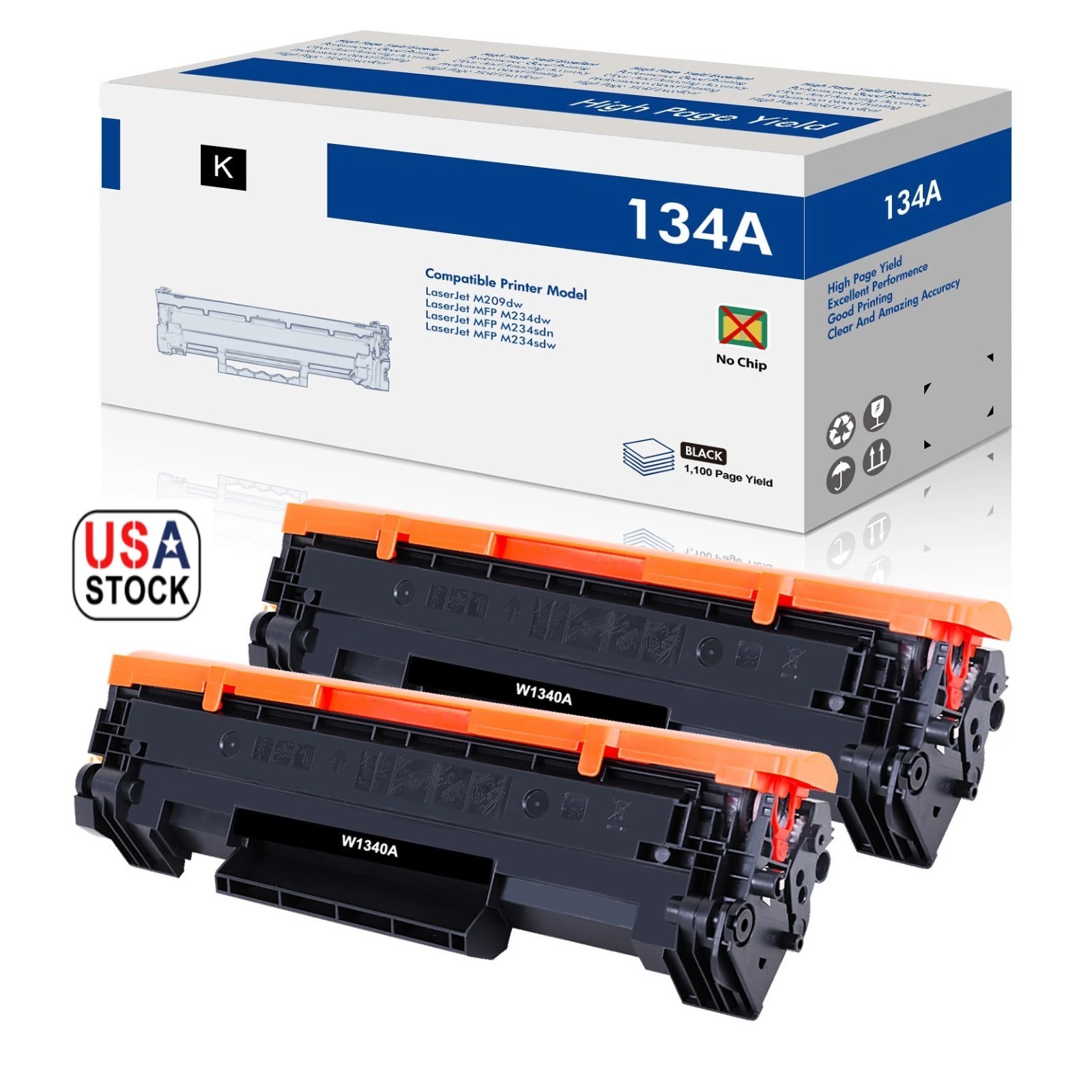 2PK NO CHIP W1340A Toner 134A Fits For HP LaserJet M209dw MFP M234dwe M234sdw