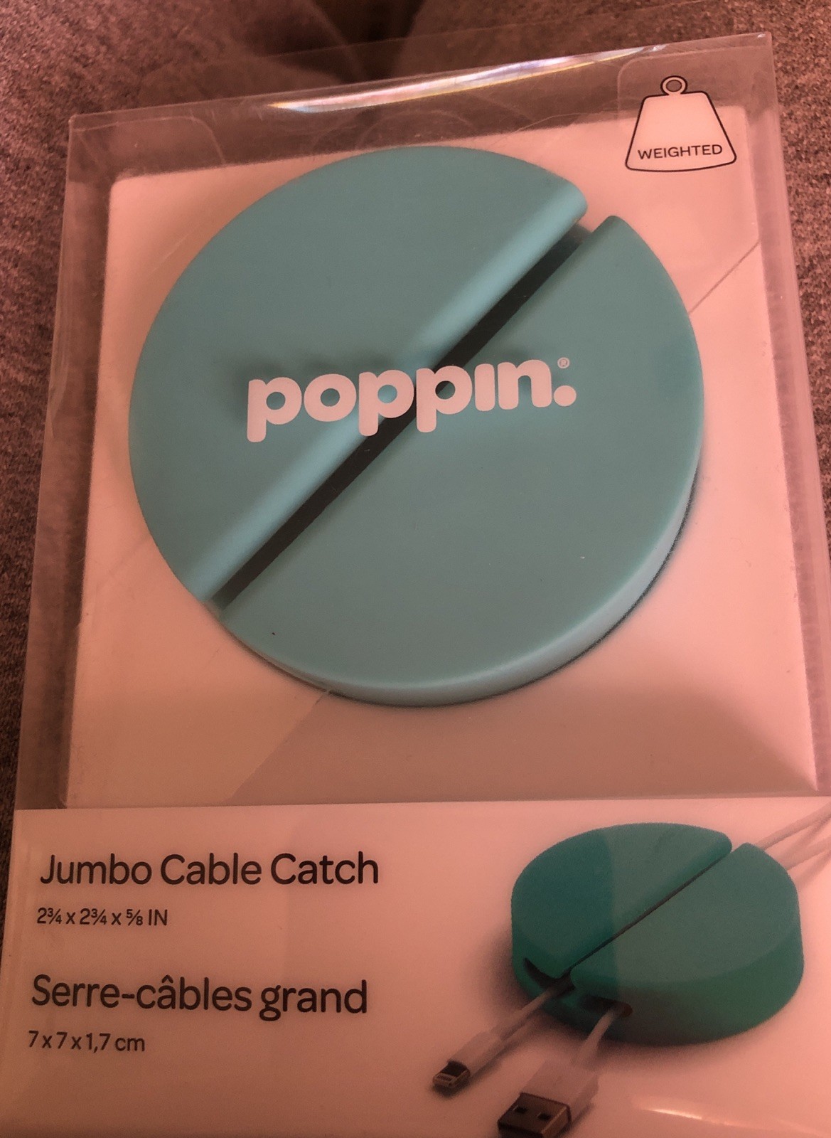 Poppin Weighted Jumbo Cable Catch 2-3/4" x 2-3/4" x 5/8", Aqua - 