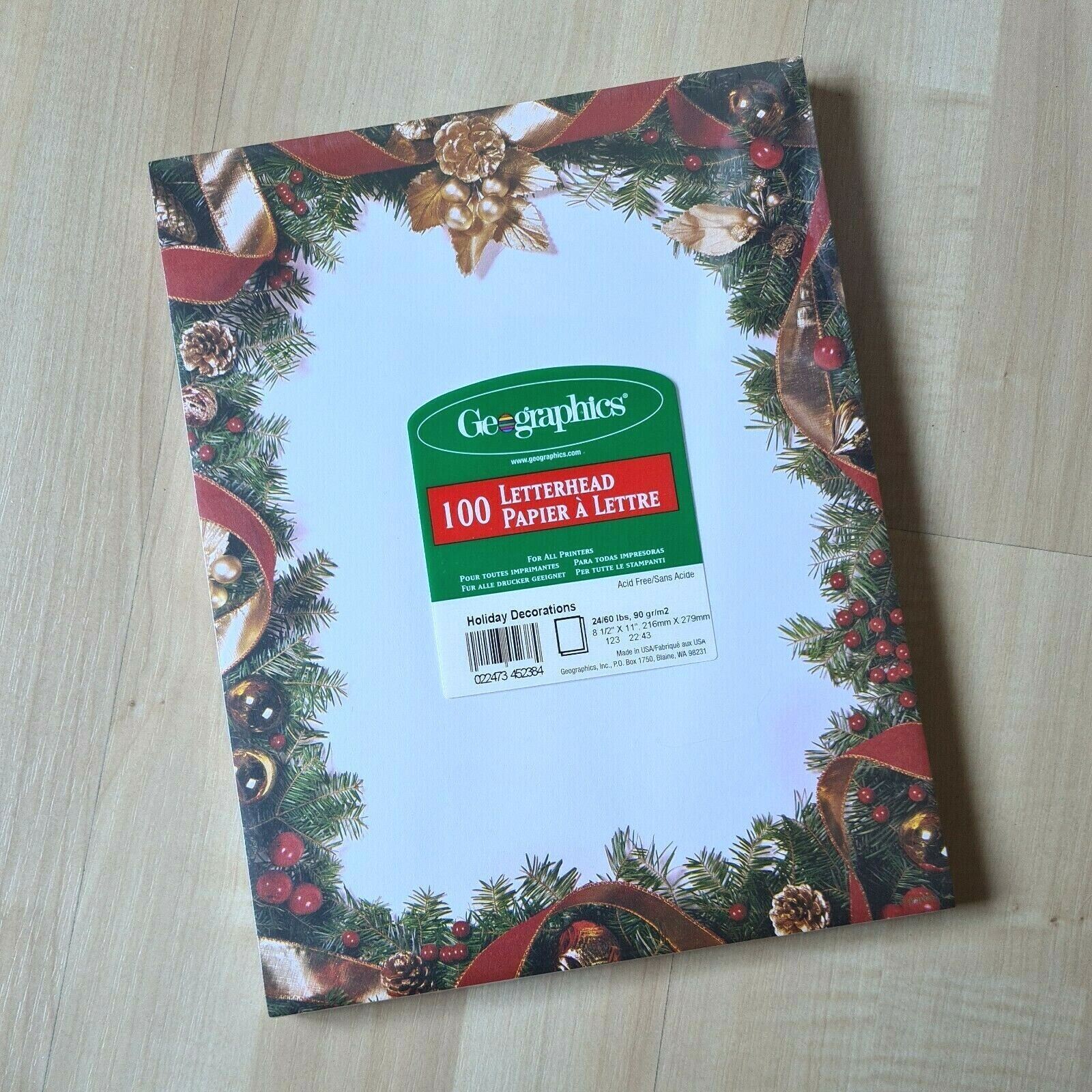 Geographics Letterhead Holiday Decorations 100 Count 24/60 LBS 8 1/2" x 11" NEW