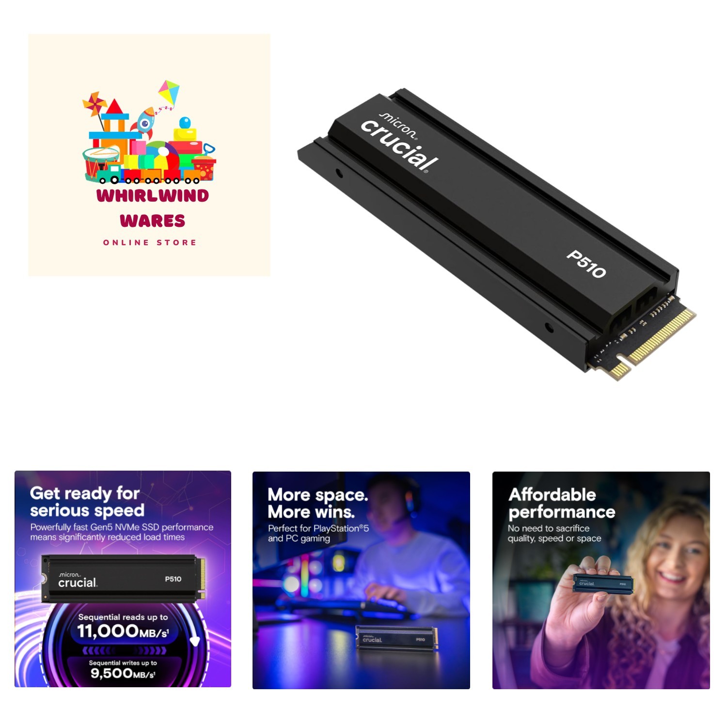 P510 1TB Gen5 NVMe SSD - 11,000MB/s, Heatsink & Software Bundle - Ideal for PS5