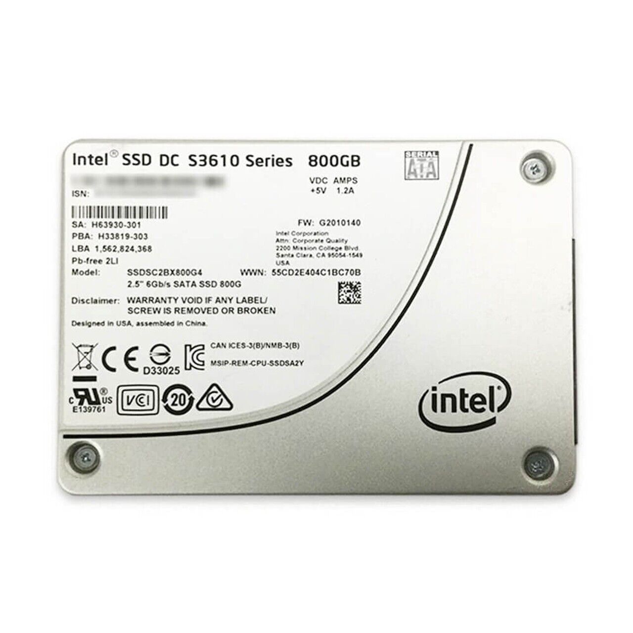 SSDSC2BX800G4 Intel DC S3610 Series 800GB 2.5 inch SATA SSD