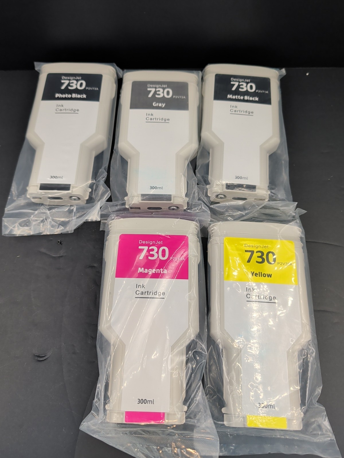 730 Ink Cartridges 300ML 5-Pack P2V73A P2V72A, P2V71A, P2V69A, P2V70A 