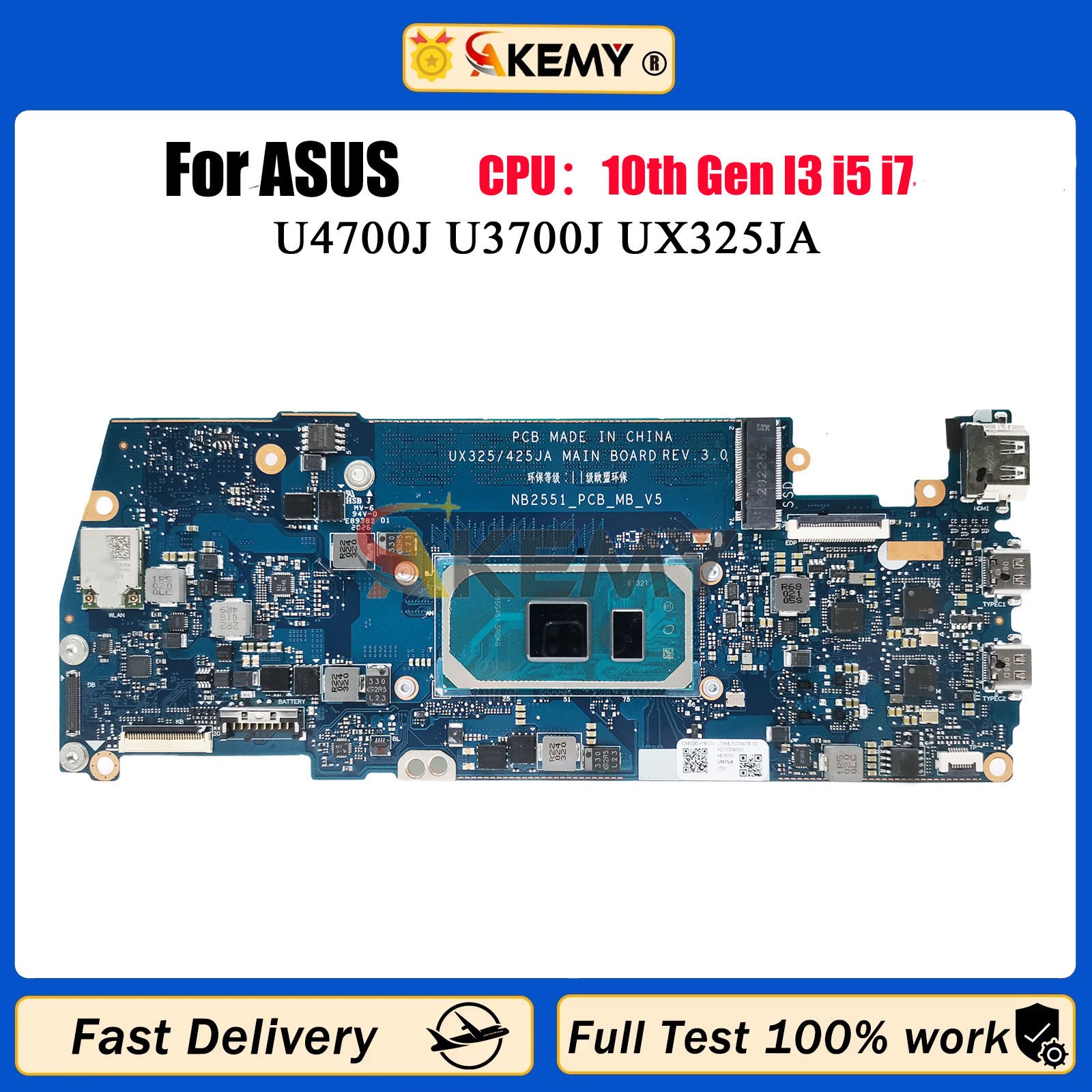For ASUS UX325JA Laptop Motherboard UX325J U4700J U3700J UX325J W/ i3 i5 i7 CPU