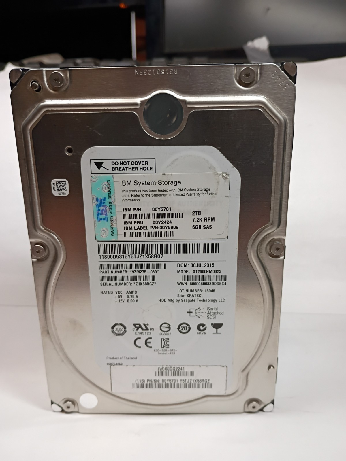 GENUINE IBM system storage 2TB 3.5" 7.2K SAS 6GBPS HDD p/n 00y5701 model...