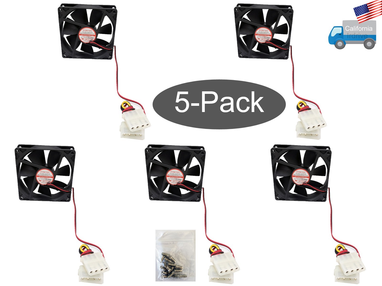 5-Pack: NEW 90mm Ball Bearing Cooling Fan Array Kit for Gaming PC/ Open Mining
