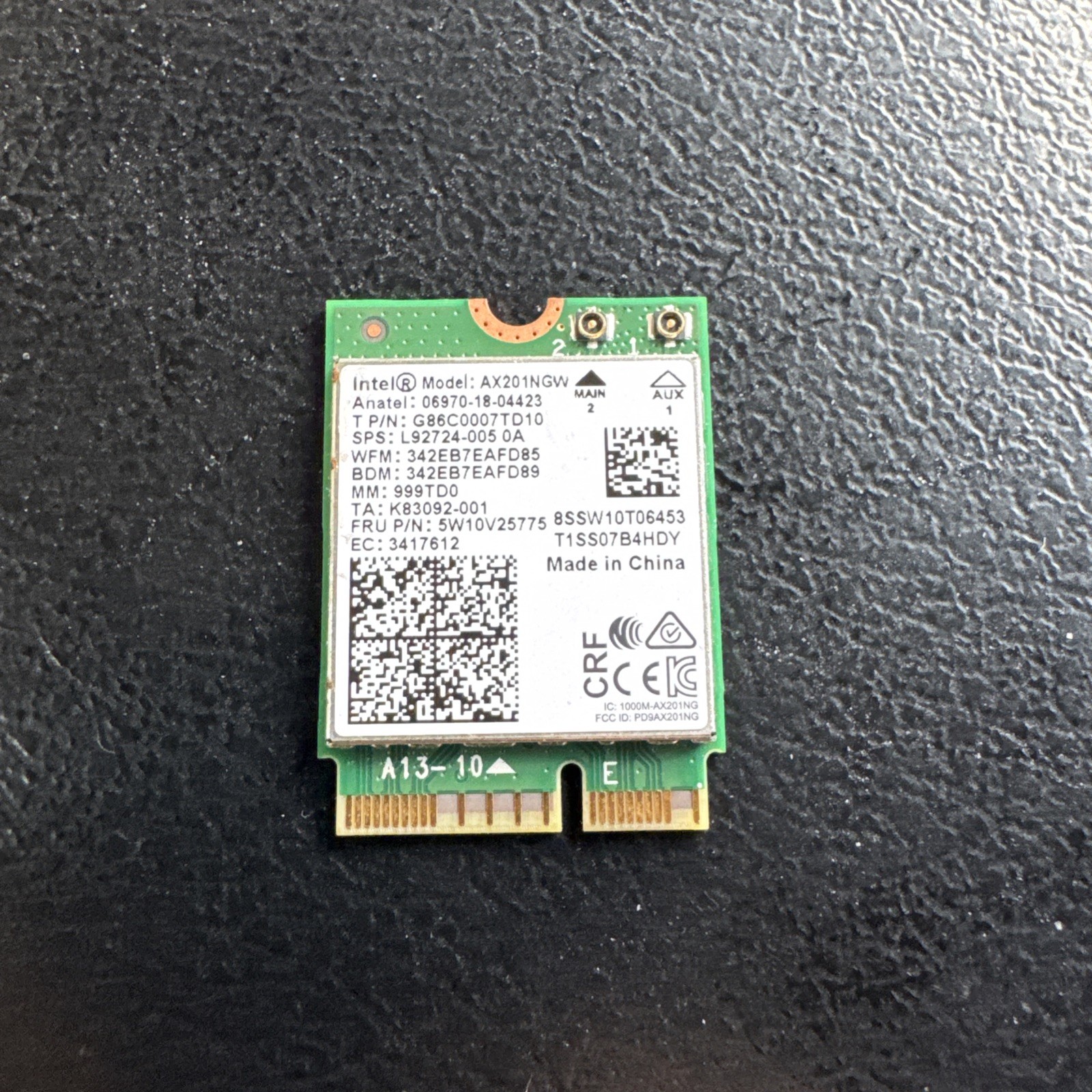 INTEL AX201NGW DUAL BAND Wi-Fi 5.0 AND 2.4GHZ + BLUETOOTH NETWORK CARD