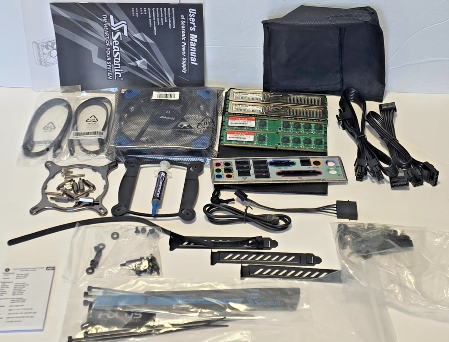 Assorted Computer PC Parts Lot DDR2 RAM Seasonic Cables Hardware Accessories