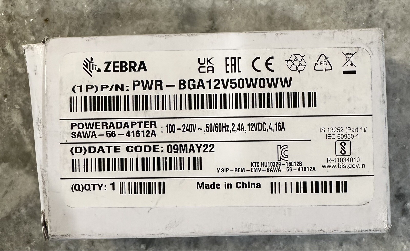 Zebra Enterprise PWR-BGA12V50W0WW Power Supply Adaptor-Power Brick