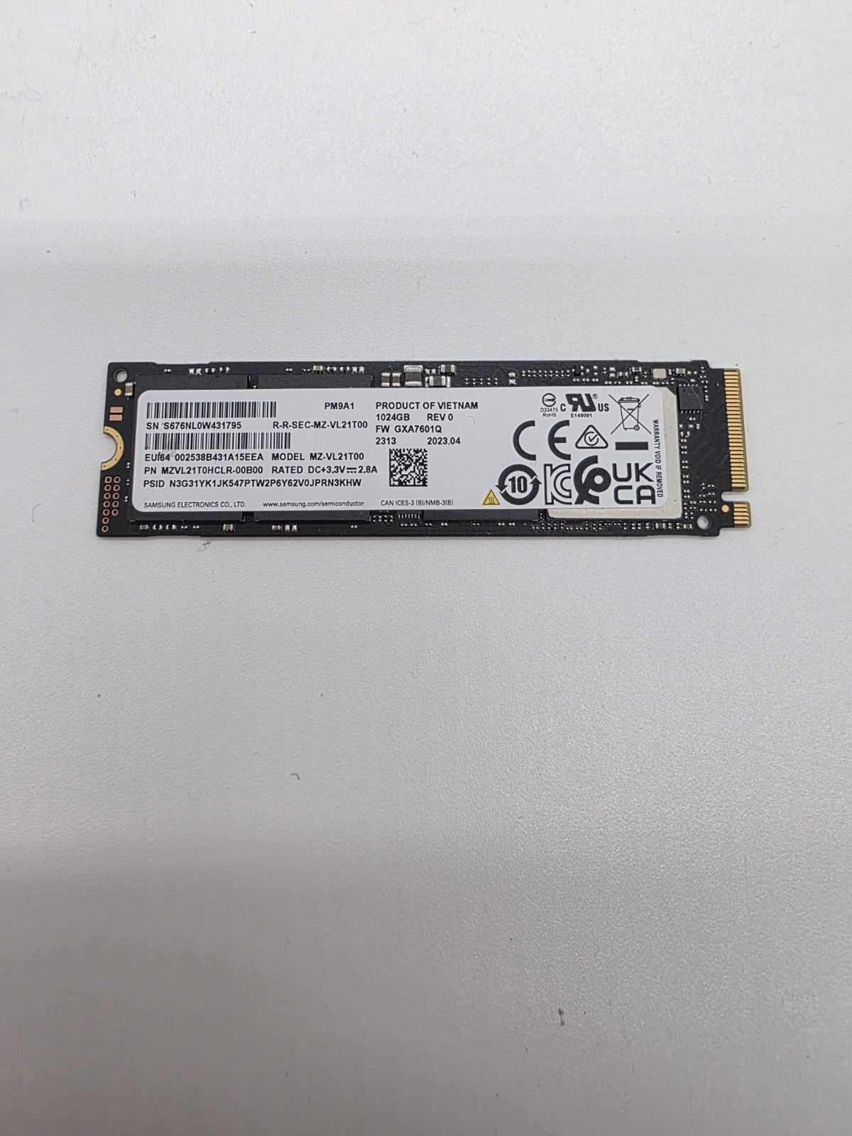 Samsung PM9A1 MZ-VL21T00 1TB M.2 2280 PCIe NVMe Internal SSD 100% Health