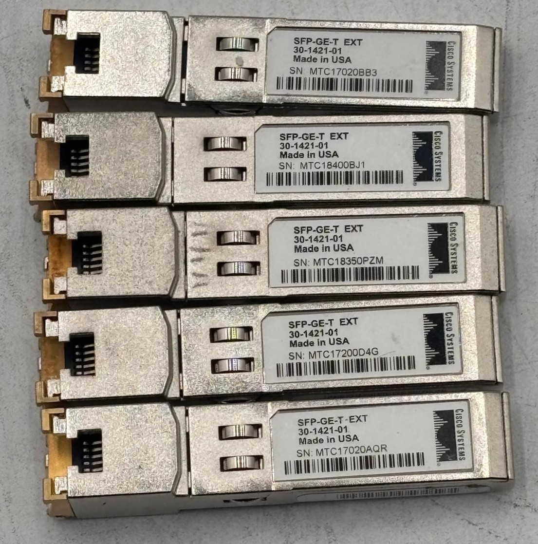 Lot of 5 Cisco SFP-GE-T Transceiver Modules 30-1421-01