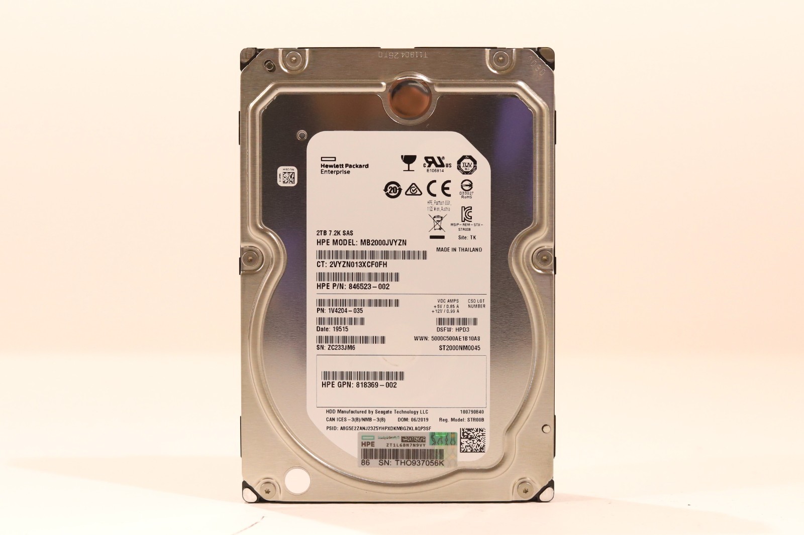HP MB2000JVYZN 2TB 3.5" 12Gb/s 7.2K RPM SAS Drive P/N: 818369-002 Tested